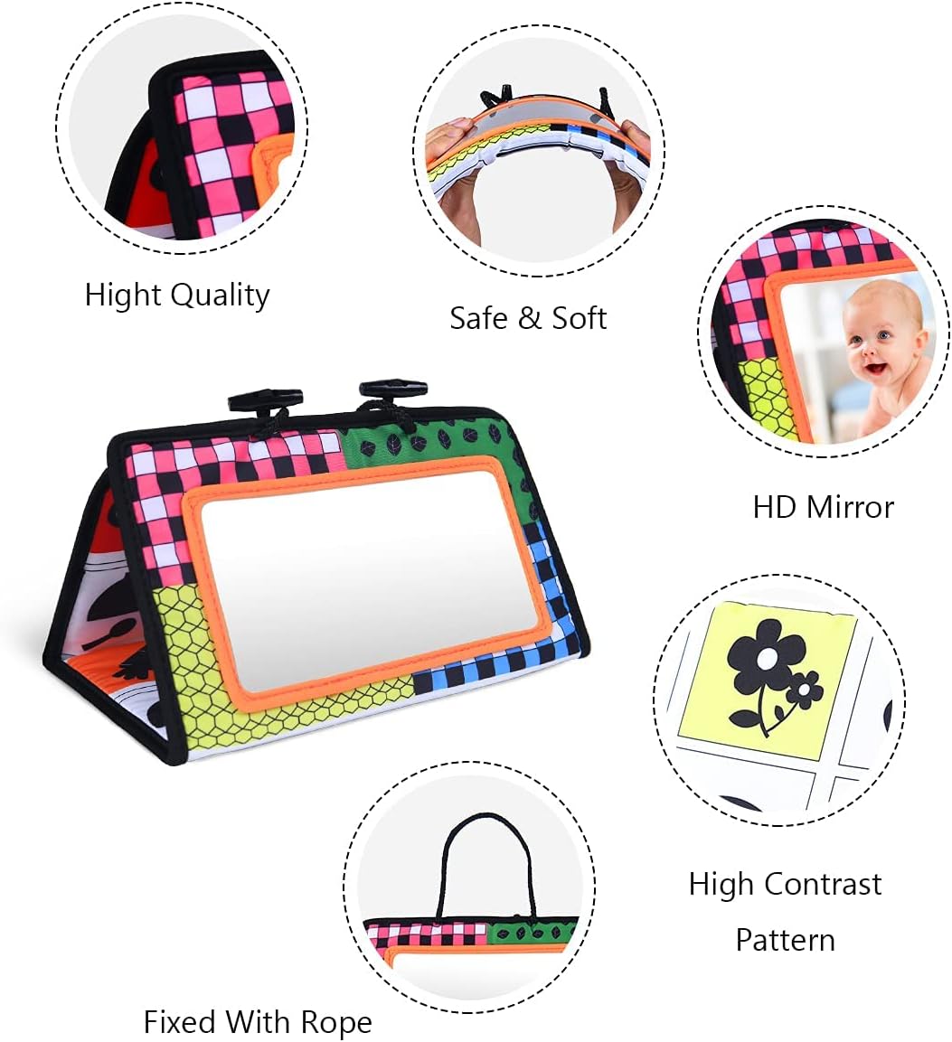 Thumbnail 4 de Vicloon Tummy Time Mirror (Black & White) – foldable sensory baby activity mirror for newborns