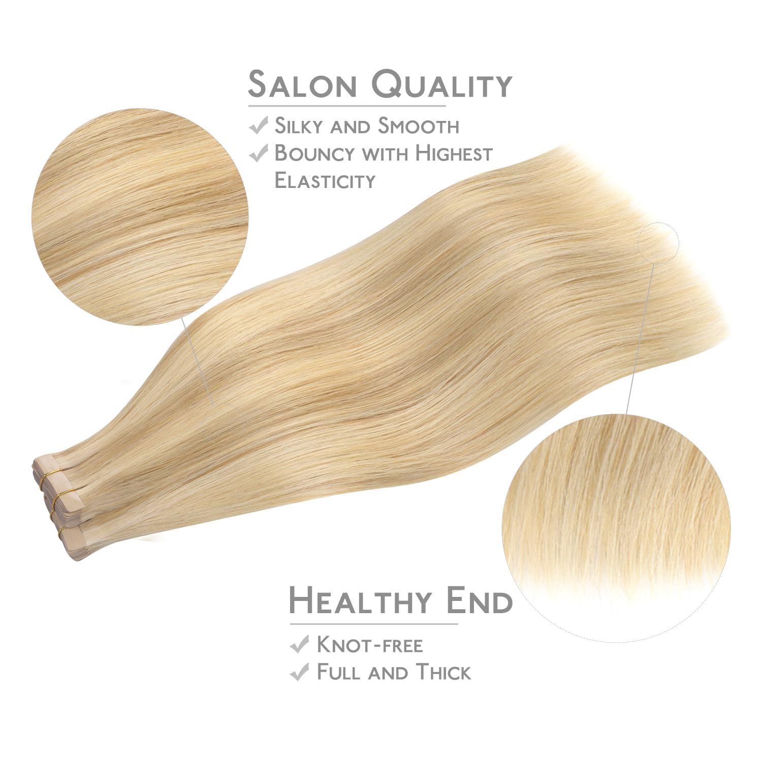 Thumbnail 3 de WENNALIFE Tape-in Hair Extensions: 40pcs, 120g, 26 inch Light Blonde Highlighted Golden Blonde