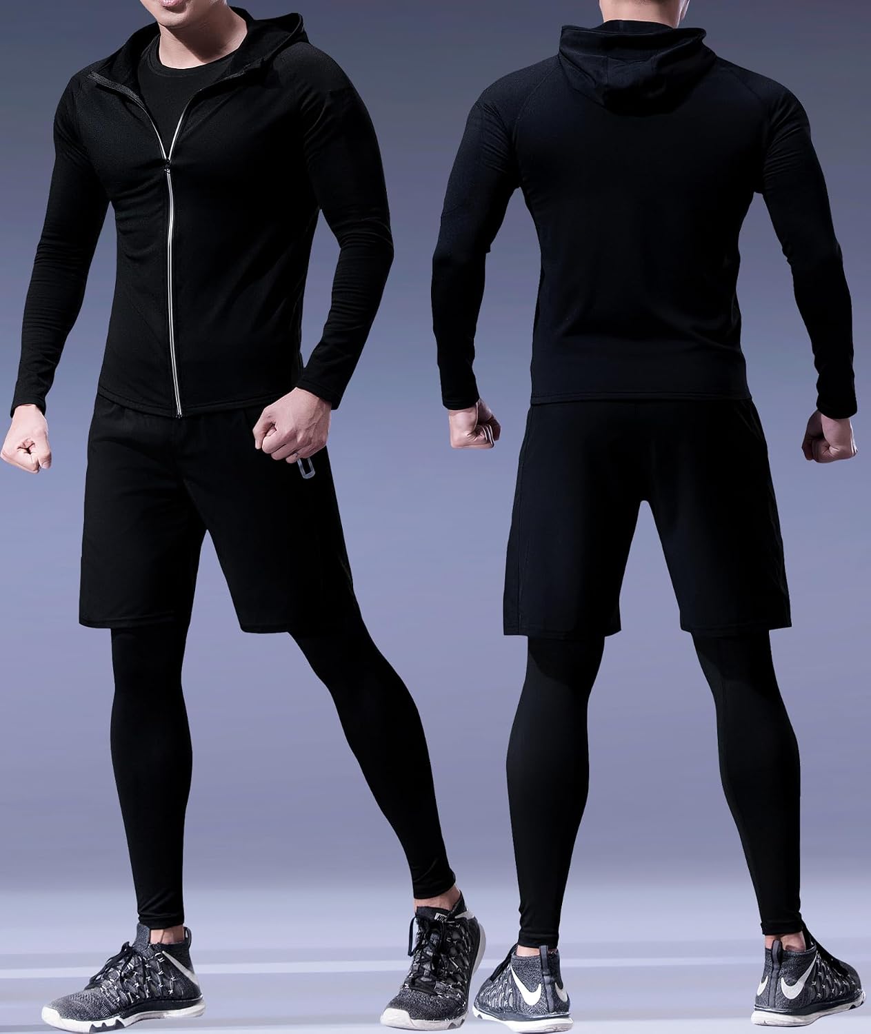 Thumbnail 5 de Herren Sport-Laufset im 4er- oder 5er-Pack (Athletisches Shirt + Short/Kompressionsshirt + Hose) mit Mantel