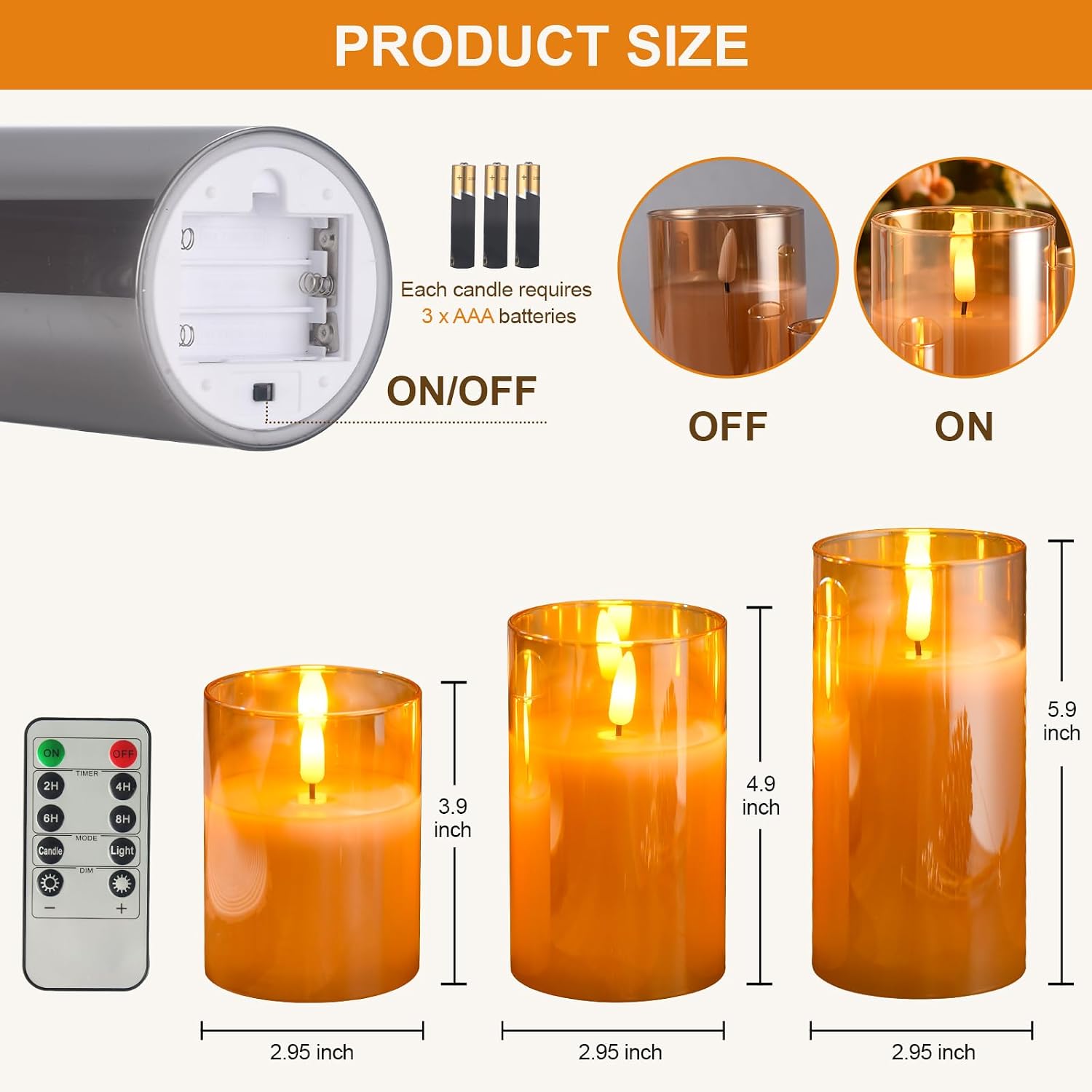 Detalle 1 de Tyawon Gold LED Flameless Candles, 3-Pack with Remote and Timer