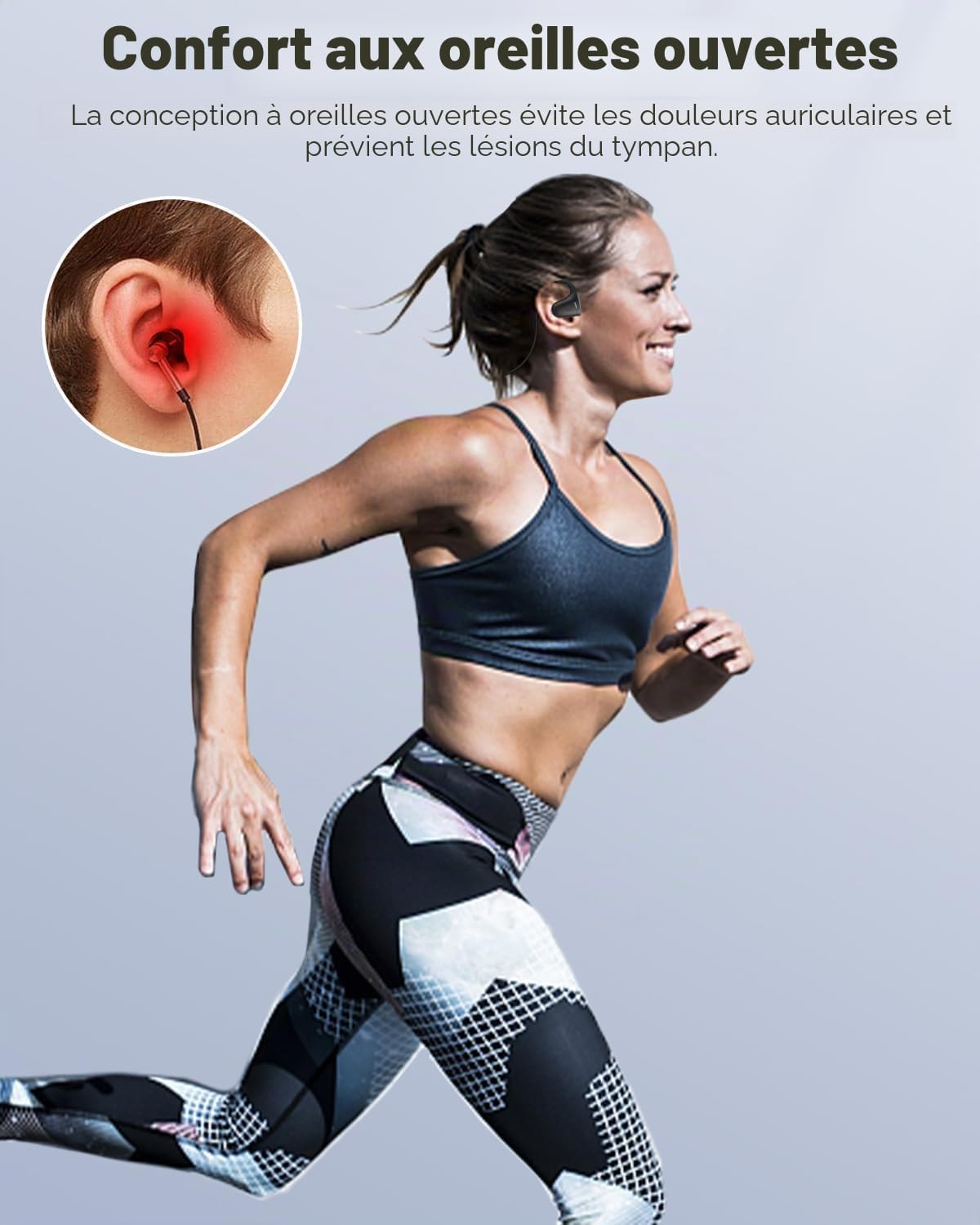 Detalle de SANOTO Casque de conduction osseuse sans fil: léger, pliable et résistant à l’eau, idéal pour le sport
