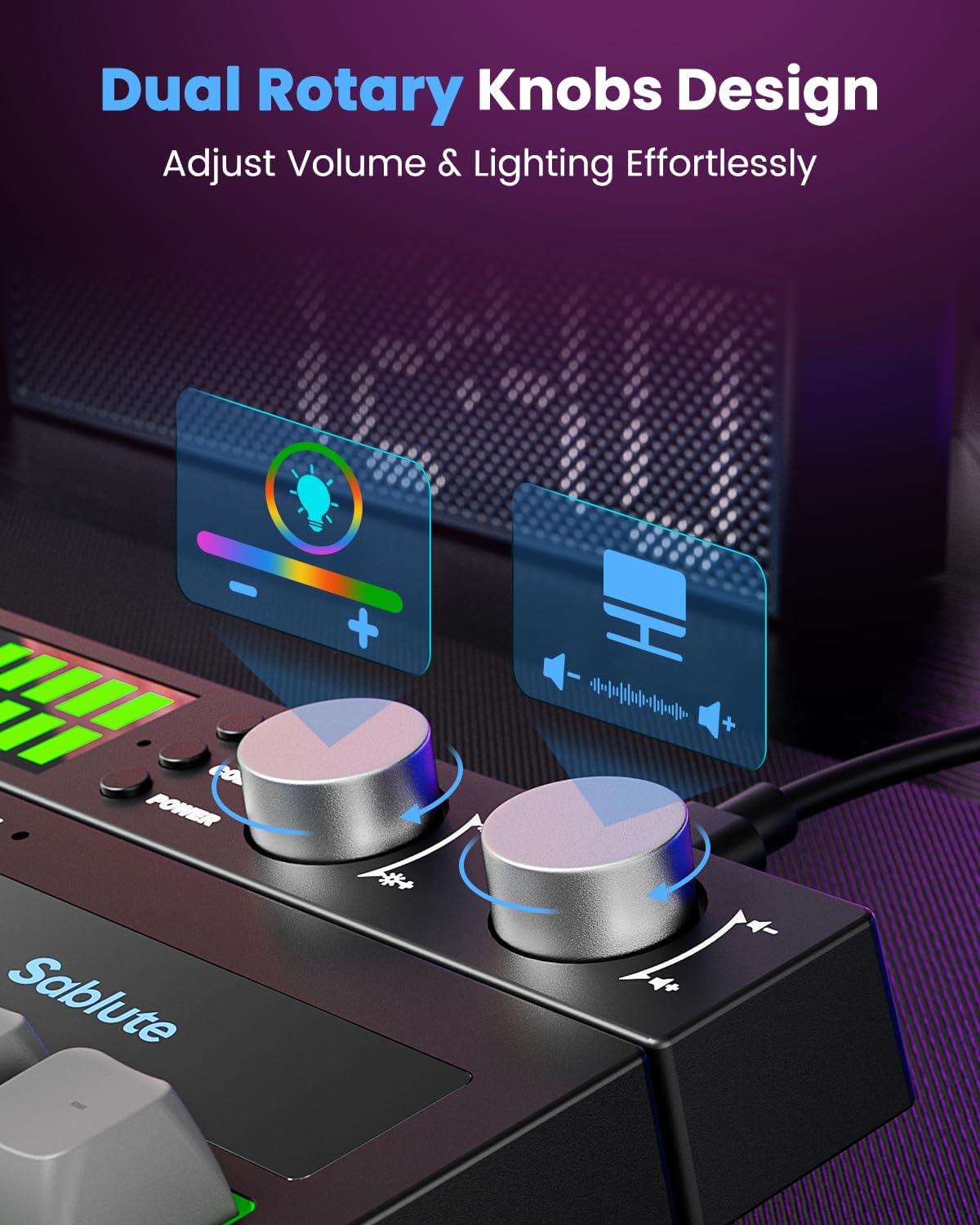 Detalle de SABLUTE Keyboard Gaming — Audio-Sync RGB Light Strip, 19-Key Anti-Ghosting, Dual Control Knobs