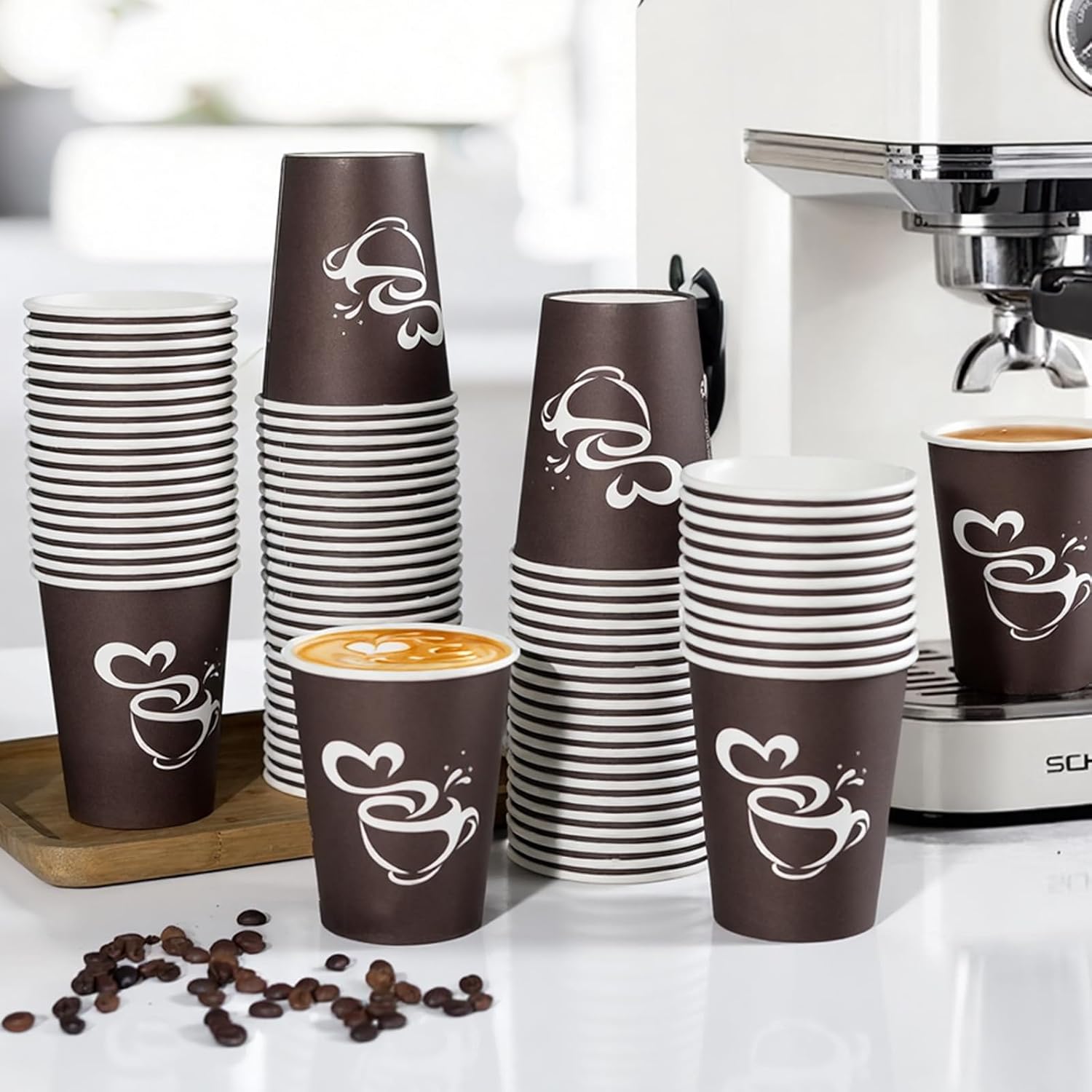 Detalle de Clawsoff 8 oz Paper Coffee Cups (400 Count): Leak-Proof, BPA-Free & Disposable for Hot or Cold Beverages