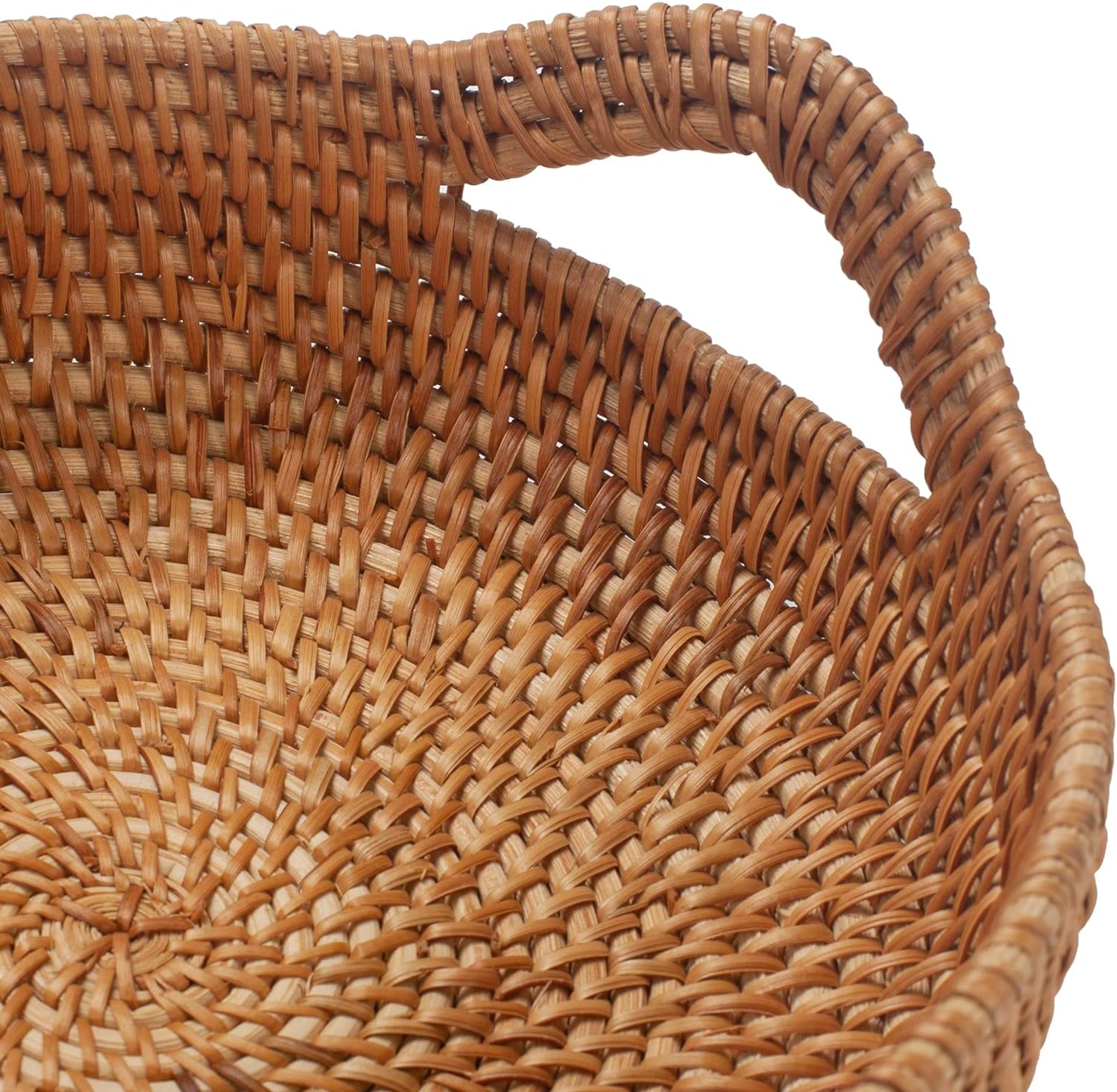 Detalle 1 de Handgewebte Rattan-Brotkörbe mit Griffen (2er-Set) – Obstkorb & Servierkorb für Küche und mehr