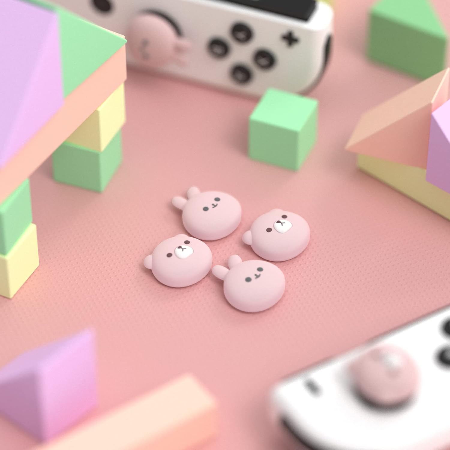 Detalle de playvital Thumb Grips for Nintendo Switch — Pink bear & bunny