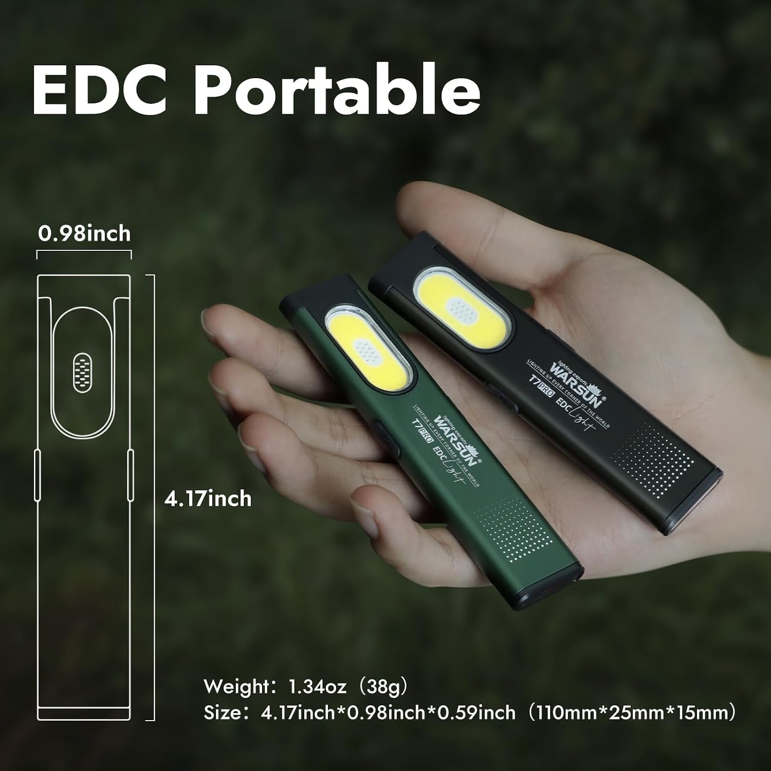 Thumbnail 1 de WARSUN T7 Pro EDC torch (400 lumens) — USB-C rechargeable pocket flashlight with red/blue strobe