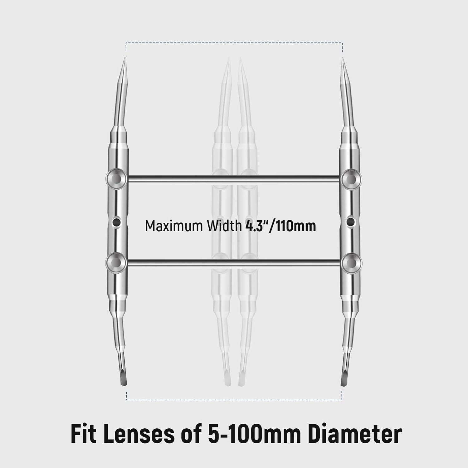 Detalle de NEEWER chiave professionale a punte curve per obiettivi DSLR, apertura regolabile fino a 110 mm