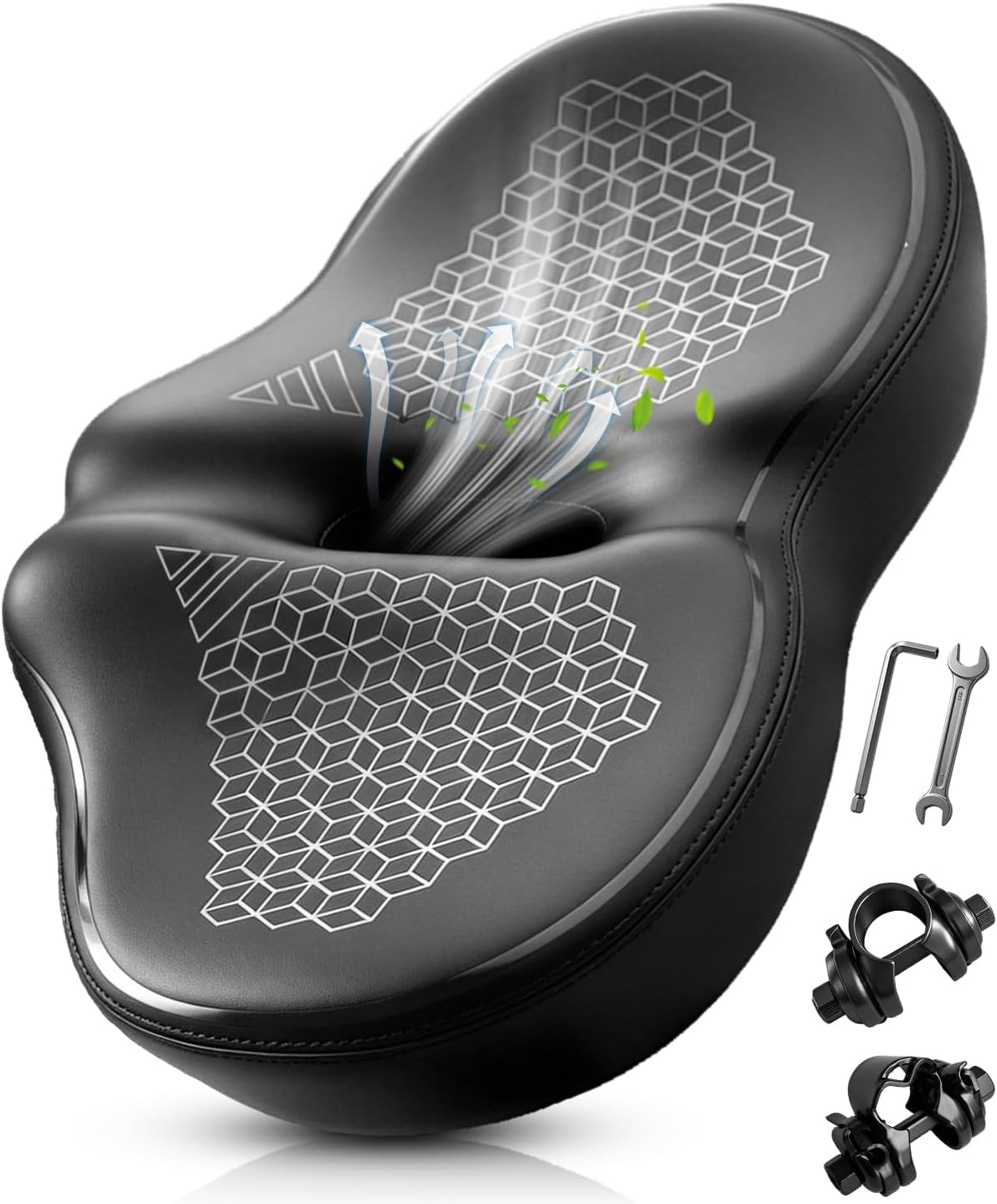 Detalle de MXMXK 2026 Upgrade Noseless Bike Seat, Extra-Wide Padded Memory Foam Saddle