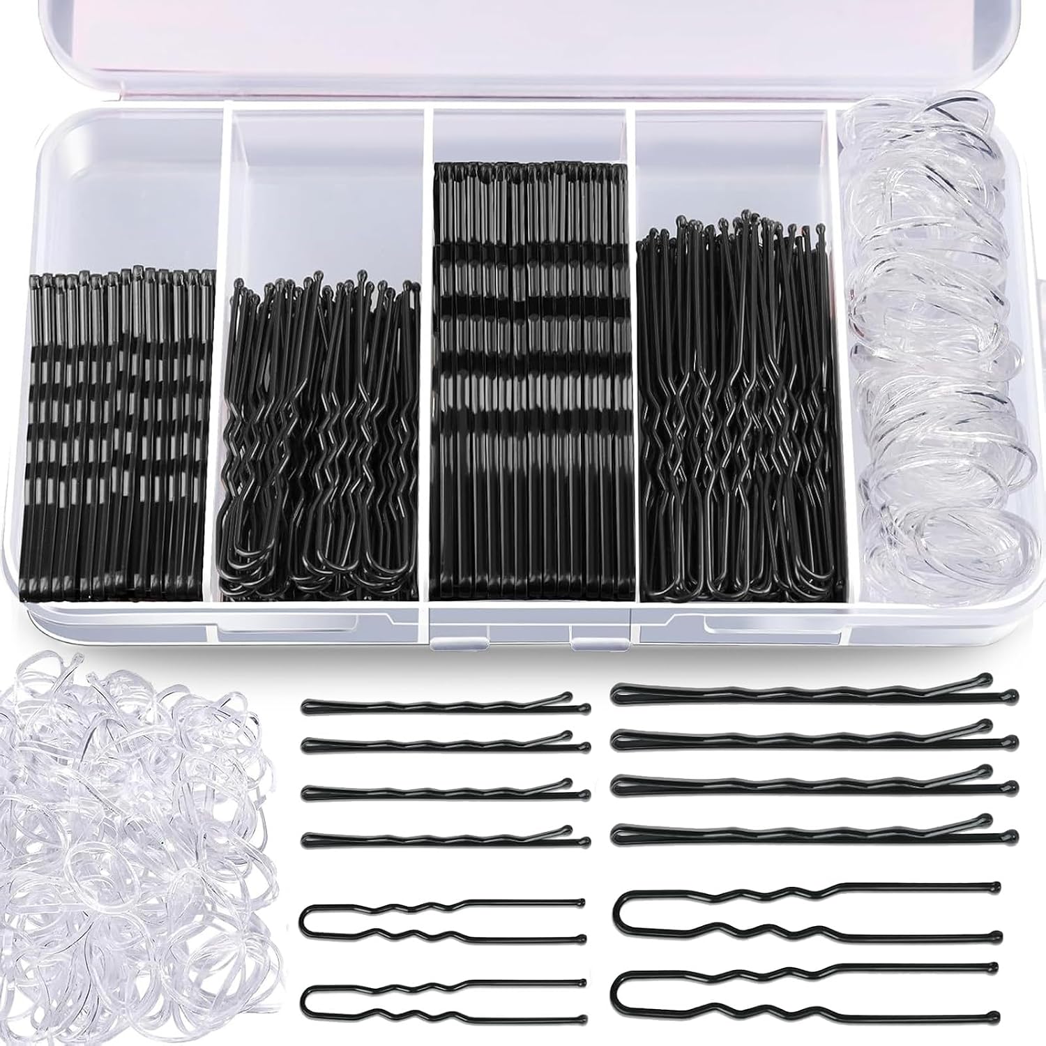 Aucuu Epingles à Cheveux – Lot de 300, cuillères et ondulées en métal avec boîte transparente