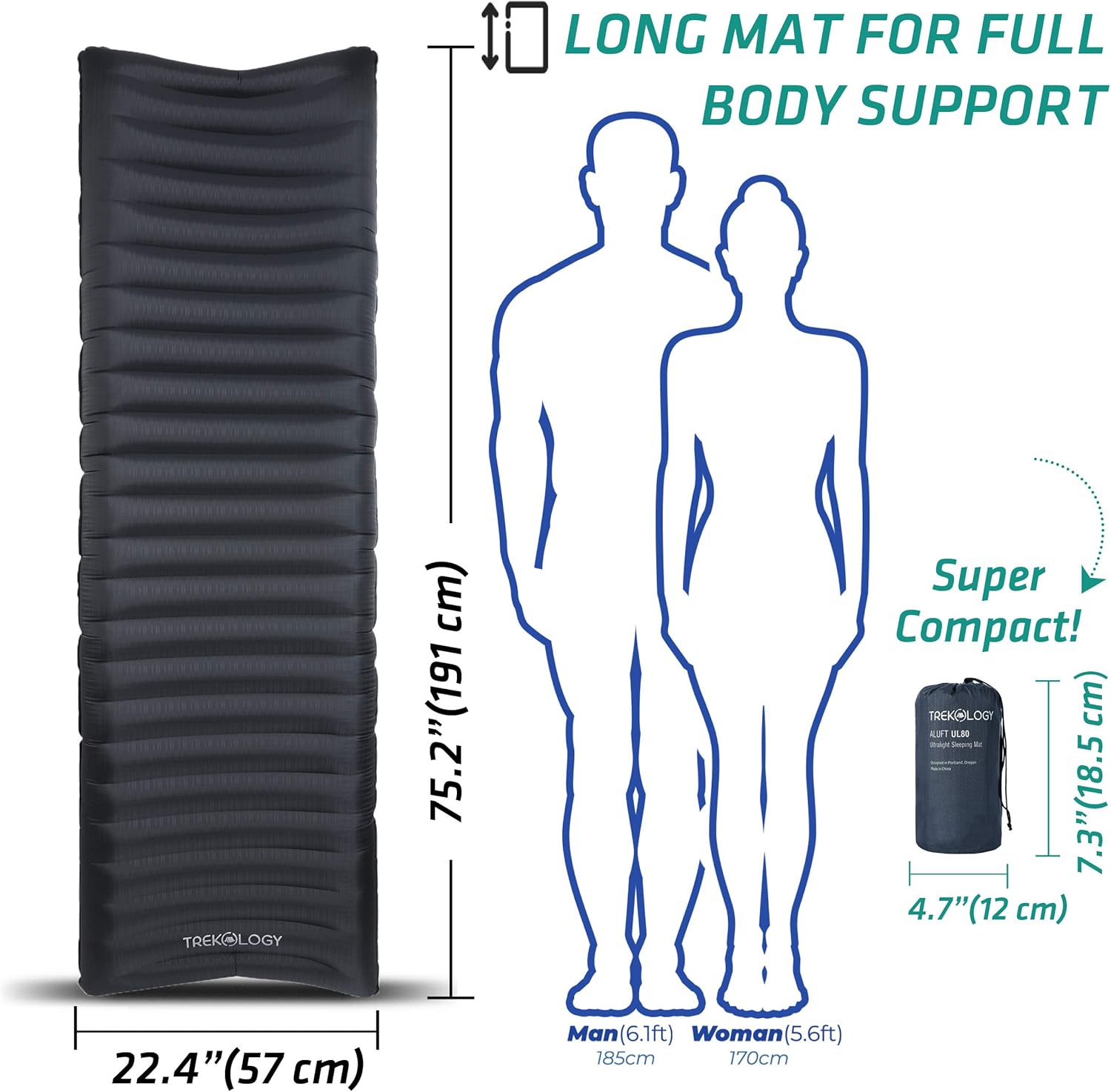 Thumbnail 2 de Trekology UL80 camping sleeping mat (inflatable roll-up) for lightweight comfort