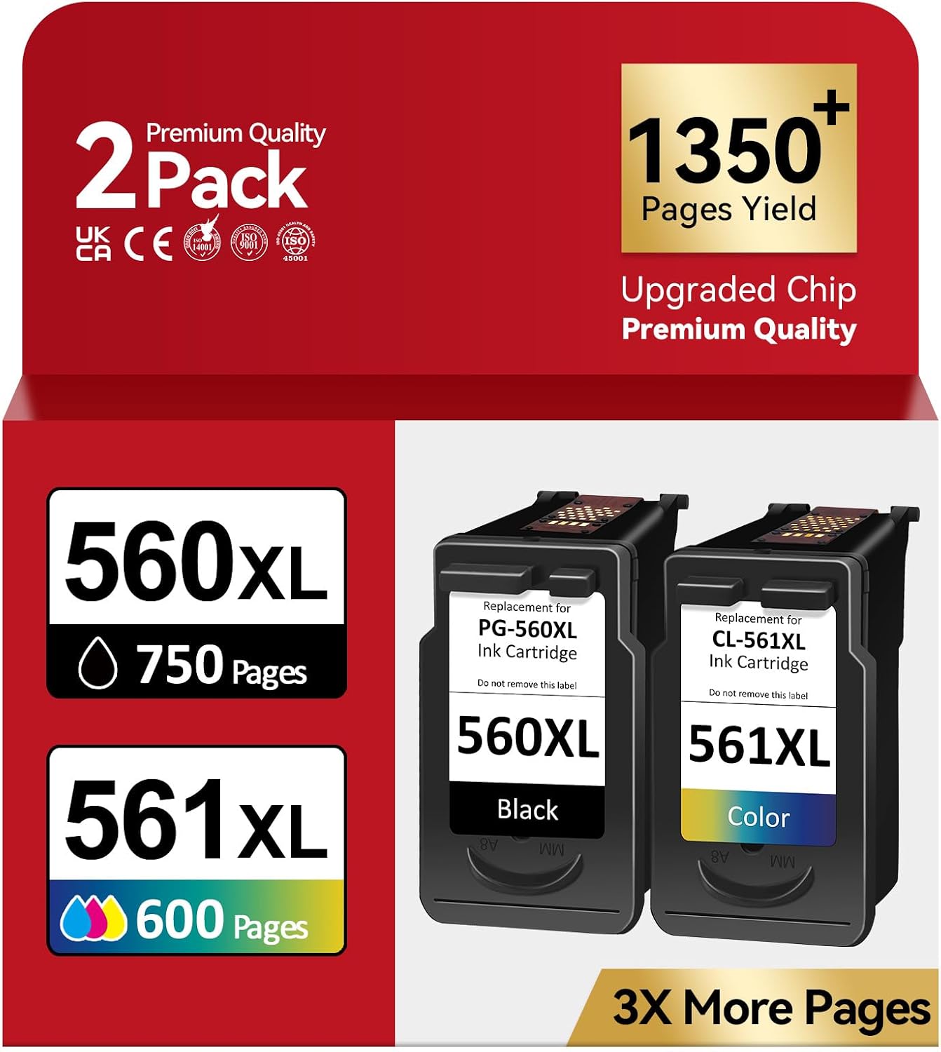 Detalle de INKYEAH 560/561 XL Ink Cartridges Replacement for Canon Pixma (PG-560XL/CL-561XL) – High Yield Pack