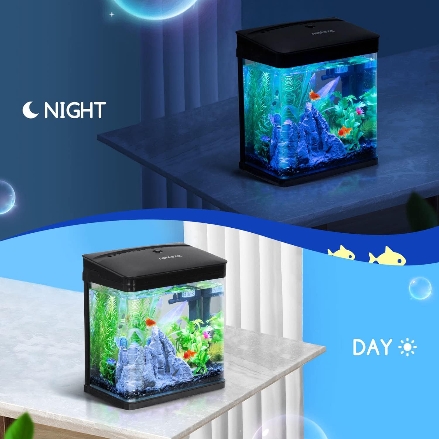Thumbnail 4 de Nobleza Nano acquario in vetro da 14 litri con LED e filtro incluso (colore nero)