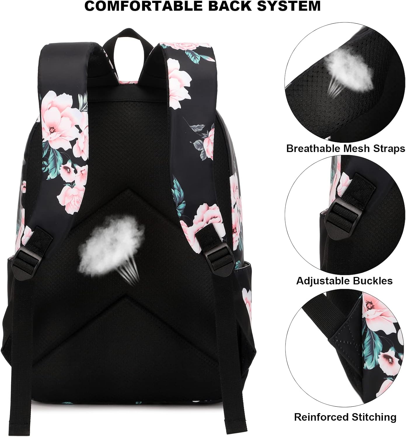 Detalle 2 de Floral School Backpack, Waterproof Polyester, Fits a 15.6-inch Laptop