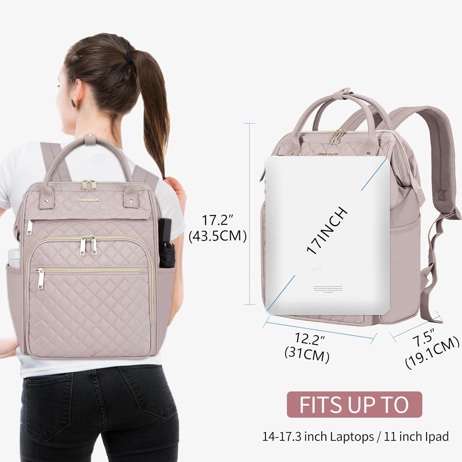 Thumbnail 1 de EMPSIGN Laptop Rucksack Damen 17.3 Zoll – Wasserfest, Rosa