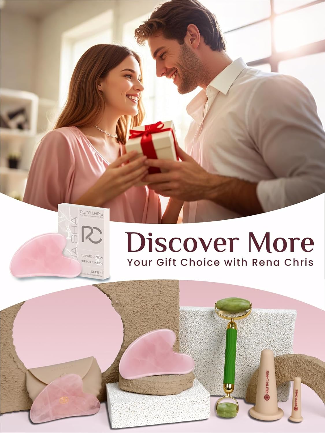 Detalle 1 de Rena Chris Rose Quartz Gua Sha for Jawline Sculpting 💆♀