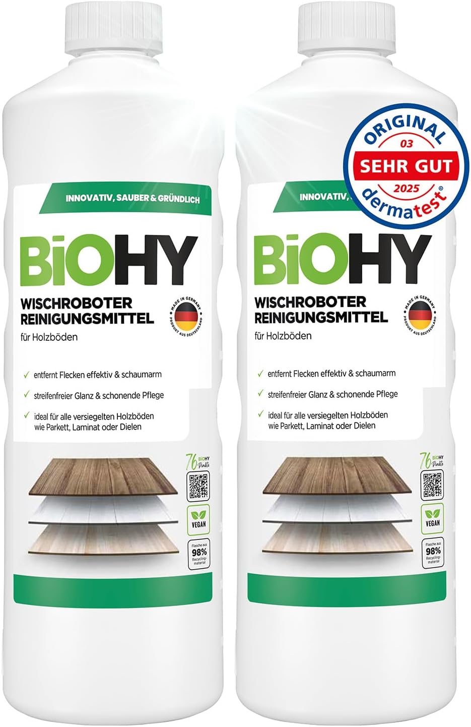 Detalle de BIOHY vloerreiniger voor dweilrobots, concentraat voor houten vloeren, 2 x 1 l