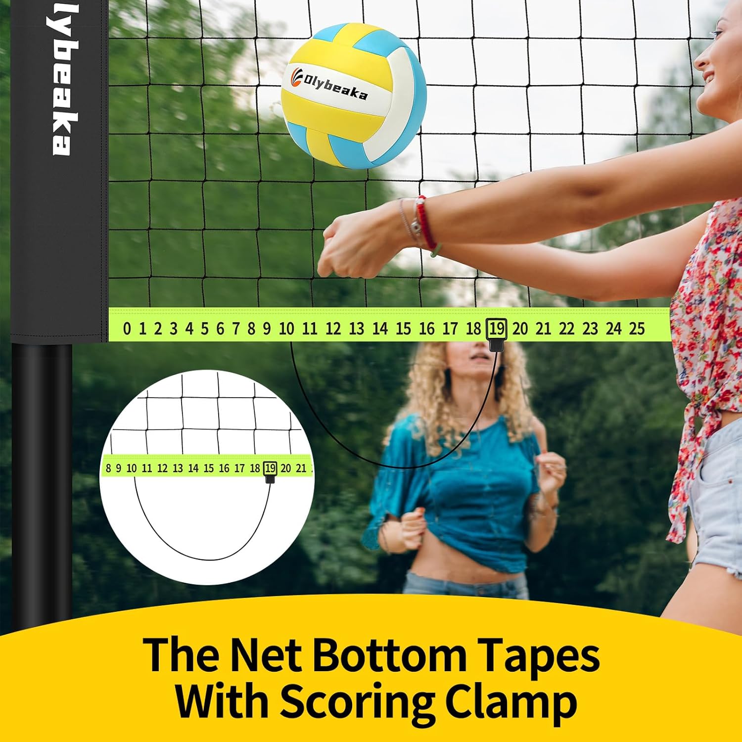 Detalle de Portable Outdoor Volleyball Net Set: 20 ft or 32 ft with 4 Adjustable Heights