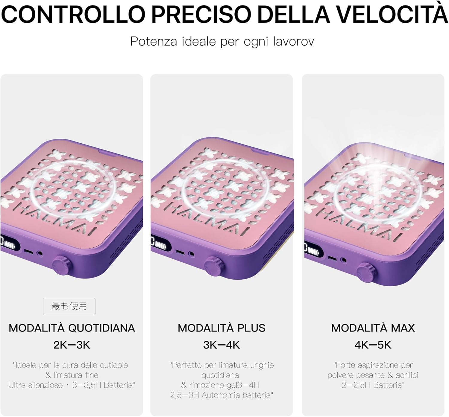 Detalle de HALMAI Aspirapolvere per polvere da unghie cordless 800 Pa con filtro HEPA e motore brushless 5000 RPM