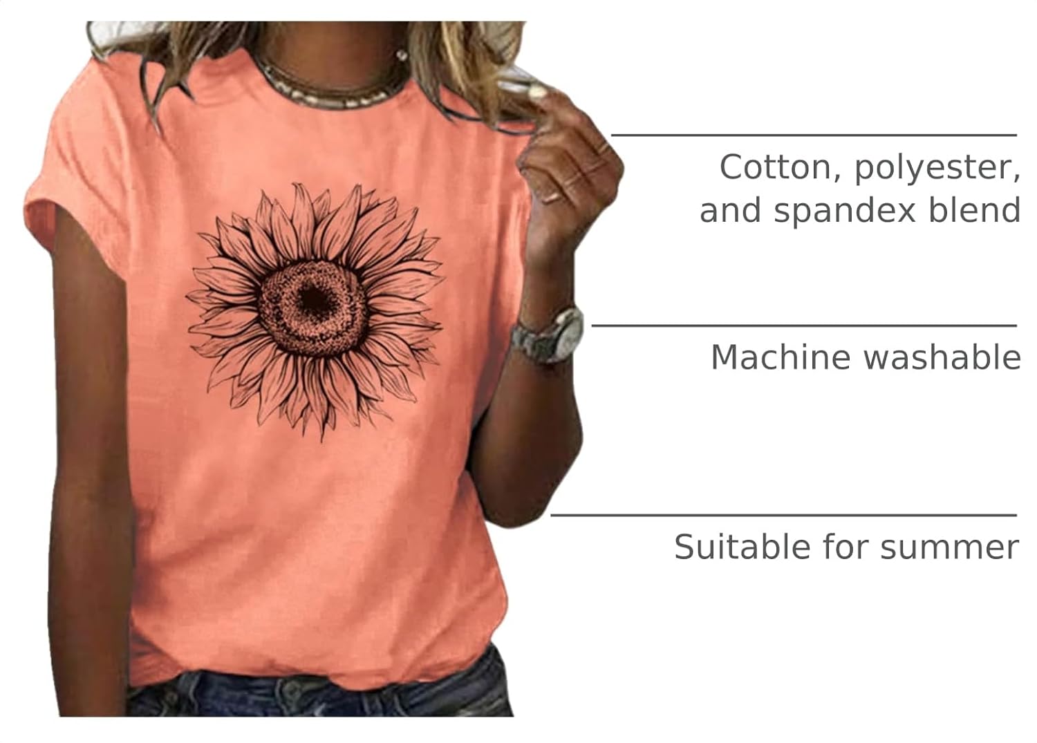 Detalle de Cicy Bell Women’s Short Sleeve T-Shirts with Sunflower Graphic (Loose Summer Tops)