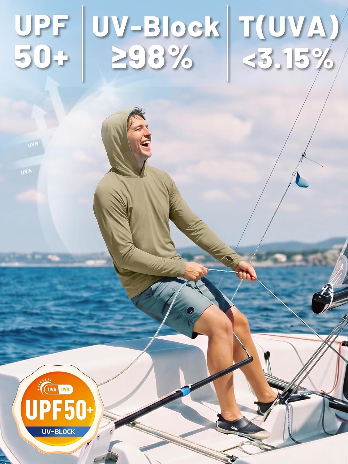 Detalle de TACVASEN UV-Schutz Hoodie Herren mit UPF 50+ und Daumenlöchern