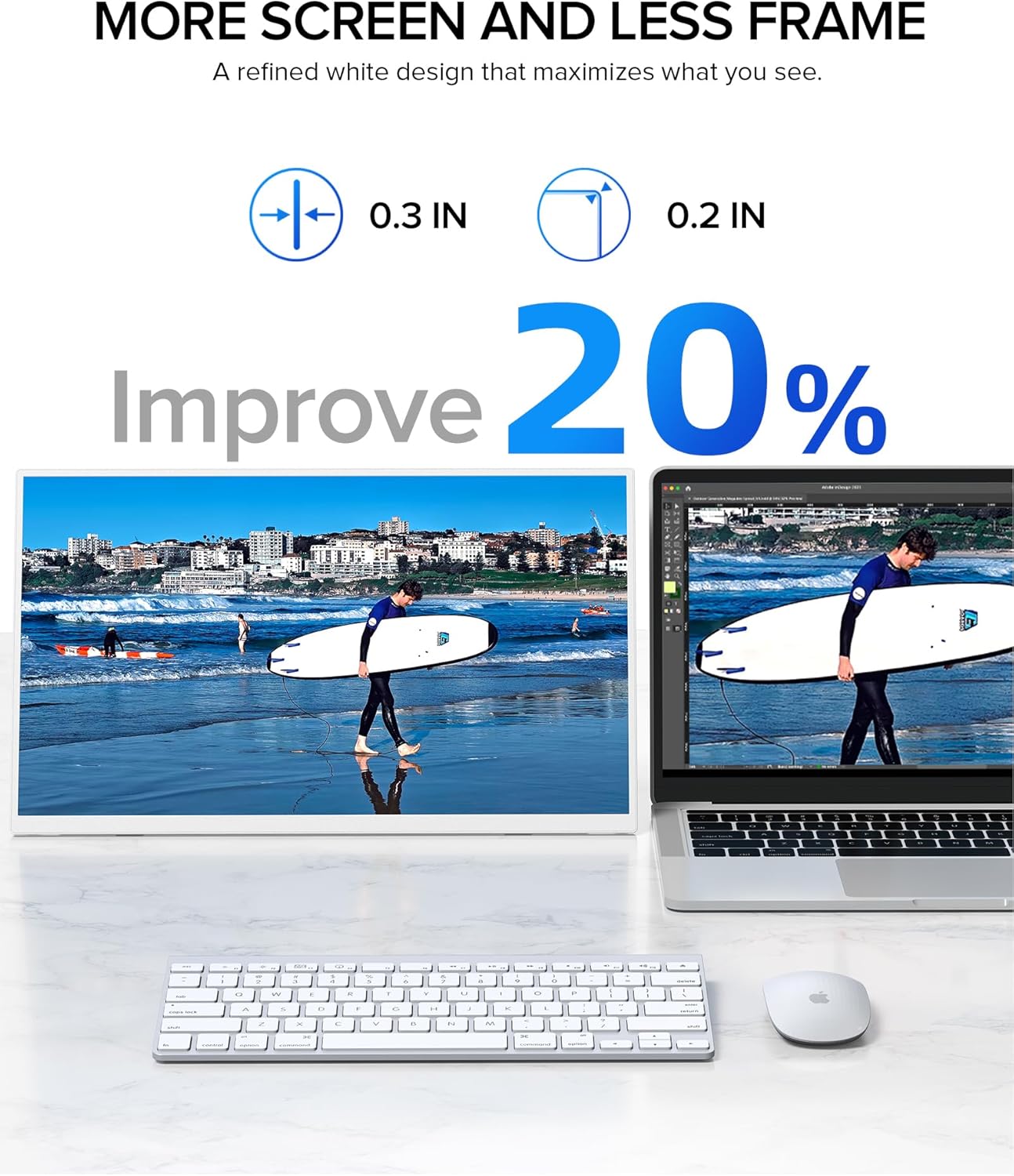Detalle de UPERFECT Portable Monitor 15,6 Zoll (125% sRGB) – weiß, 1080p HDR EyeCare, 180° Standfuß & VESA
