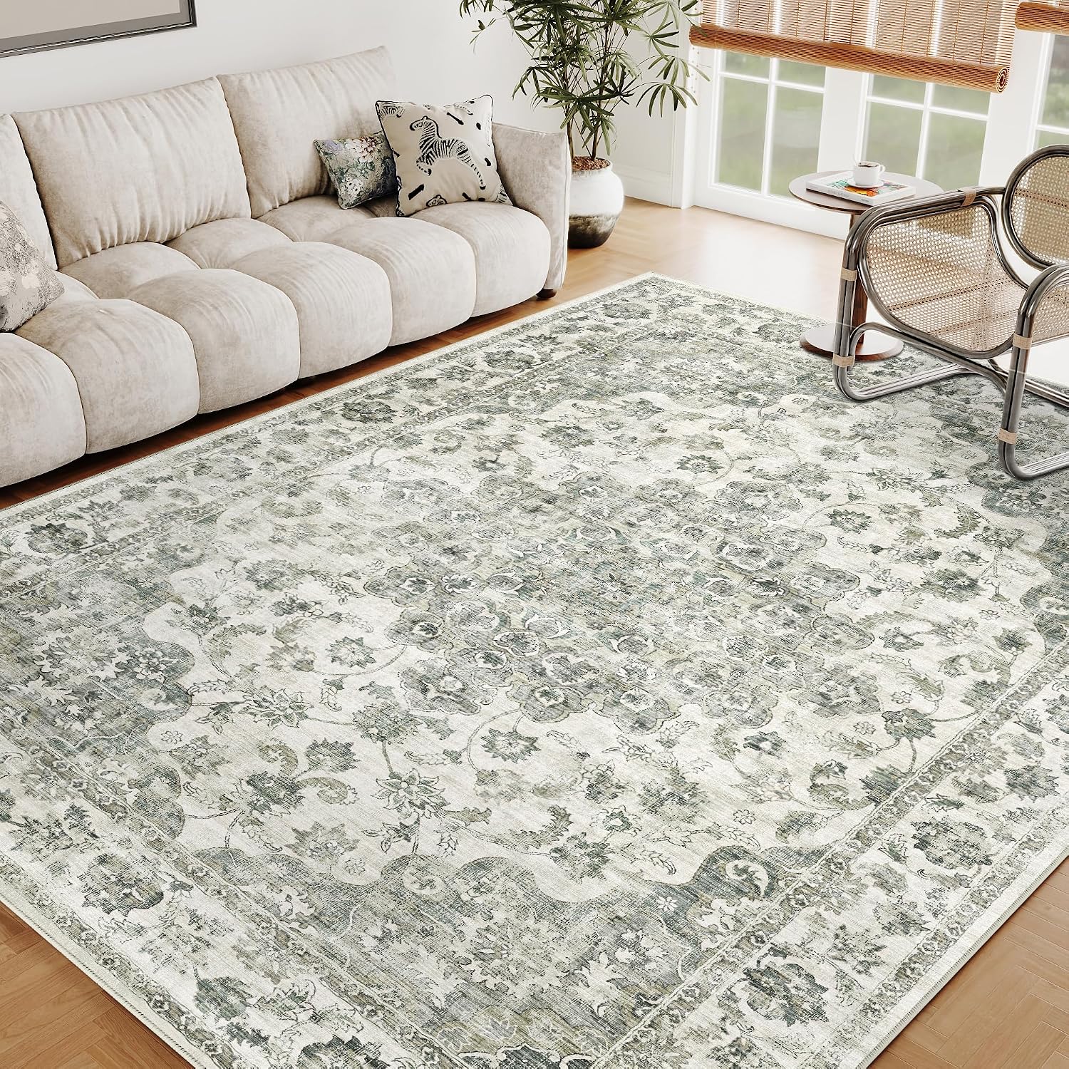 Thumbnail 4 de HUGEAR Vintage Grün Waschbarer Teppich 200x300 cm – rutschfest, maschinenwaschbar