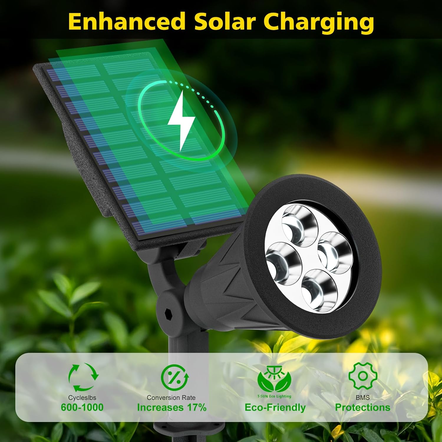 Thumbnail 2 de T-SUN LED Solar Spotlight (Green) – 4 LEDs, IP65 Waterproof, 180° Adjustable