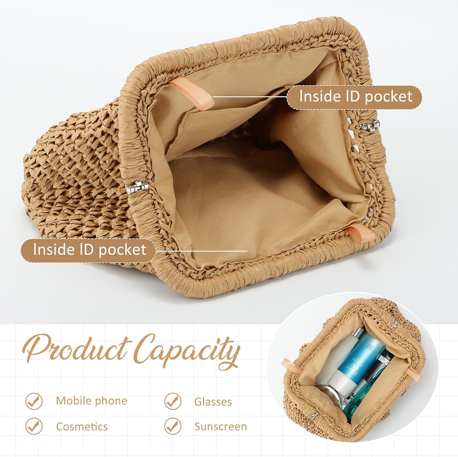 Thumbnail 4 de JyWmsc Straw Clutch Purse for Women — Cloud Dumpling Pouch, Crossbody & Shoulder Bag