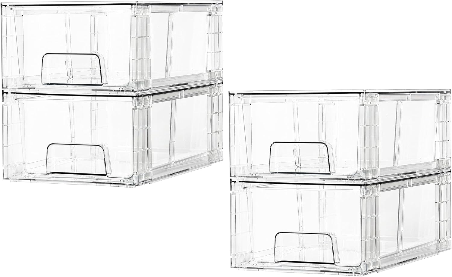 Vtopmart 4 Stücke Stapelbare Aufbewahrungsschubladen – transparente Acryl-Organizer mit Griffen
