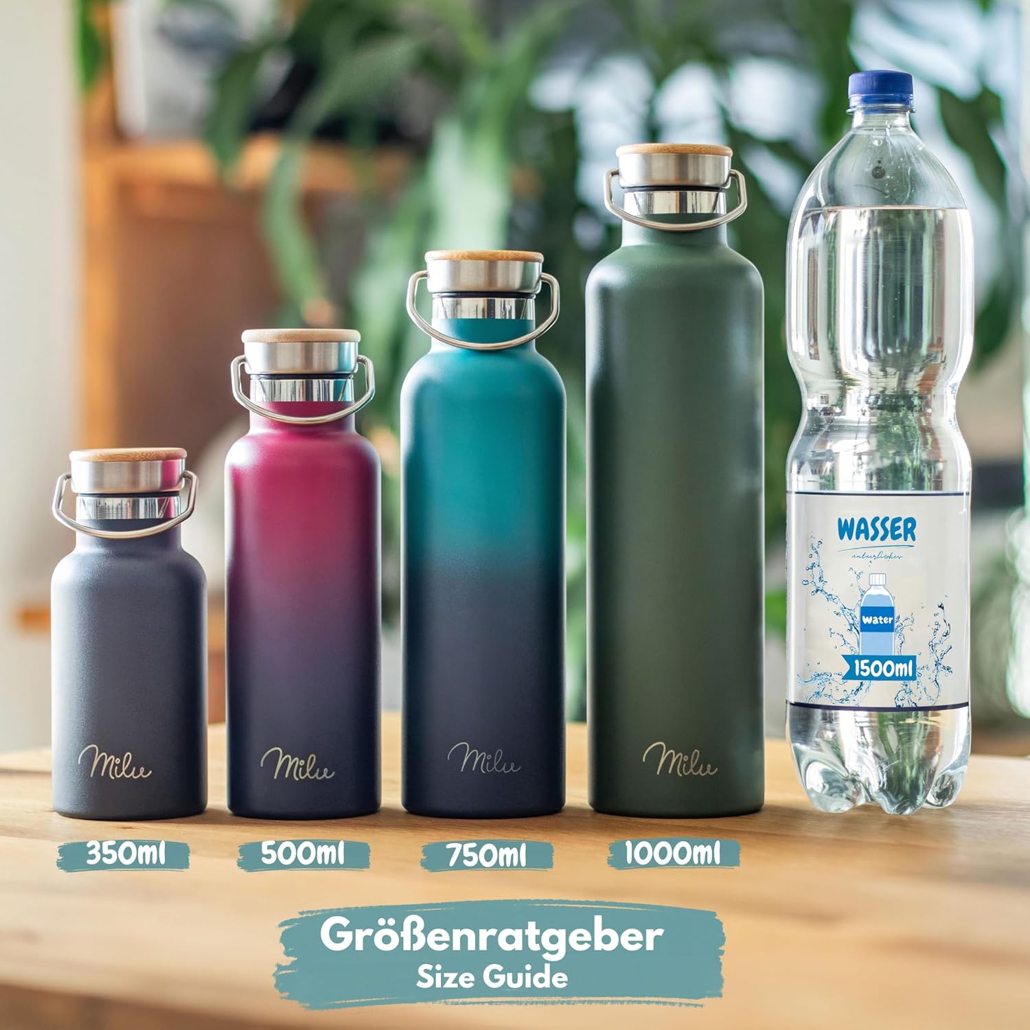Detalle de Milu Edelstahl Trinkflasche 500ml/750ml/1L – Doppelwandige Isolierflasche mit drei Deckeln (Berry Blau, 750ml)