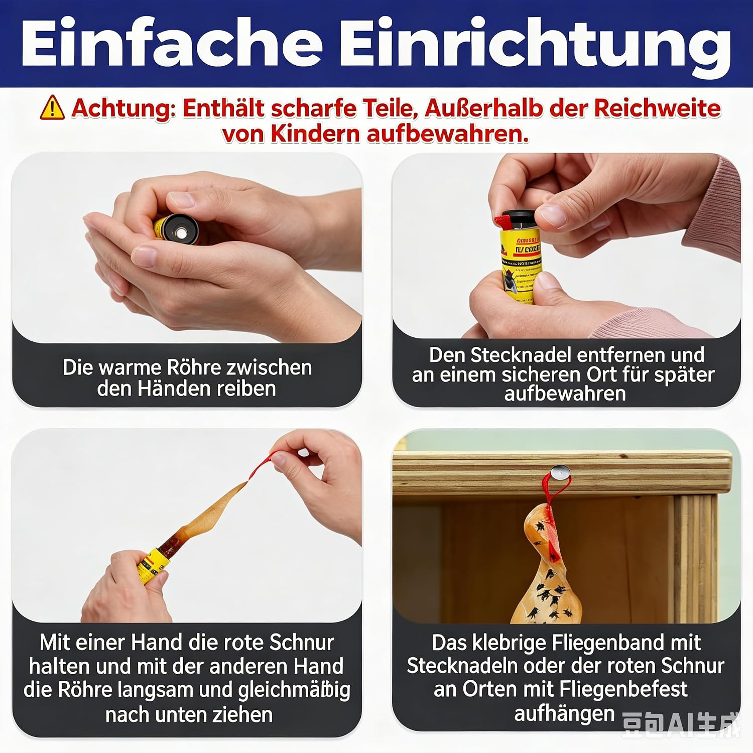 Detalle de COMPOLICY Fliegenfänger Klebestreifen Grün, 20 dubbelzijdige plakstrips