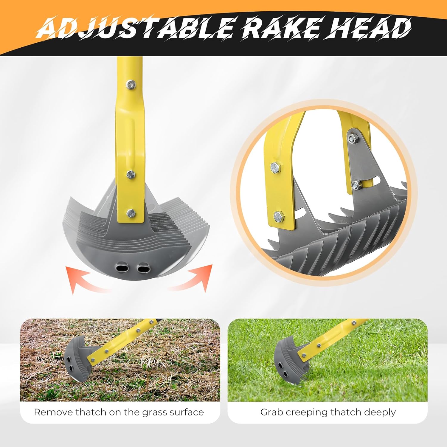 Thumbnail 1 de Thatch Rake 177 cm Heavy Duty Dethatcher Rake with Adjustable Length & Angle (19 Teeth, Double-Teeth Design)
