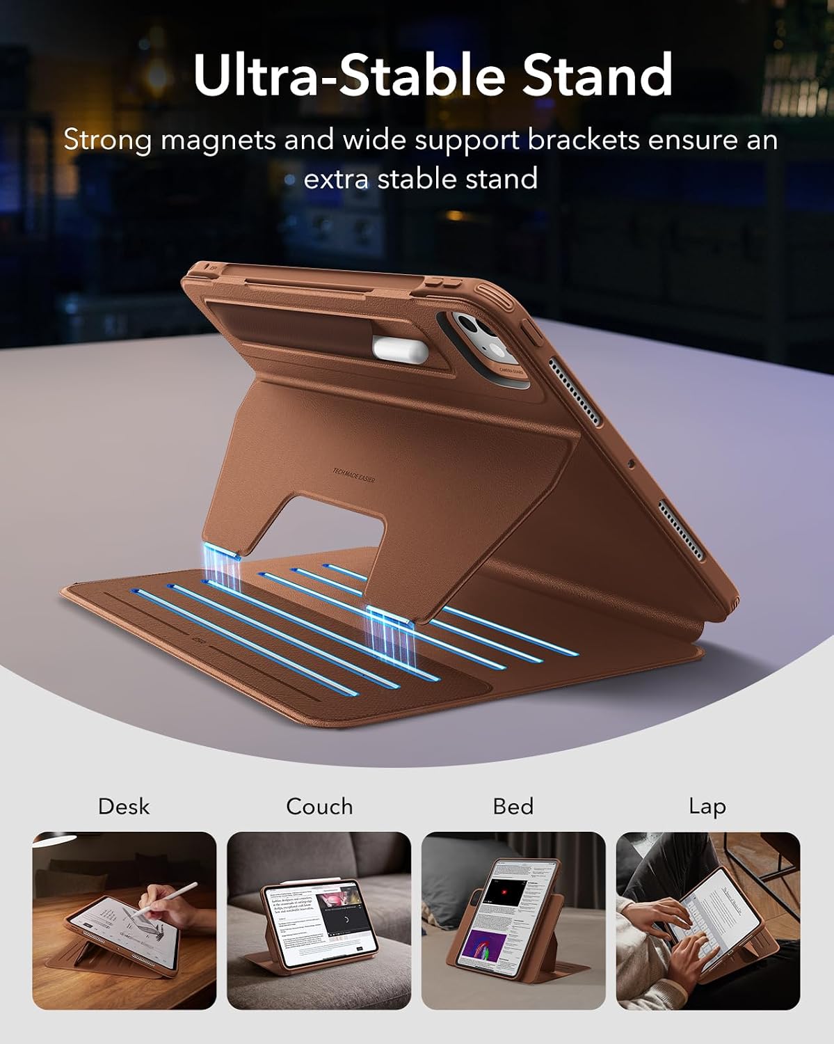 Detalle de ESR Schutzhülle für iPad Pro 13 M5/M4 (2024/2025) – Drehbar, mit abnehmbarer Magnetabdeckung, 9 Standwinkeln, Shift Serie, Braun