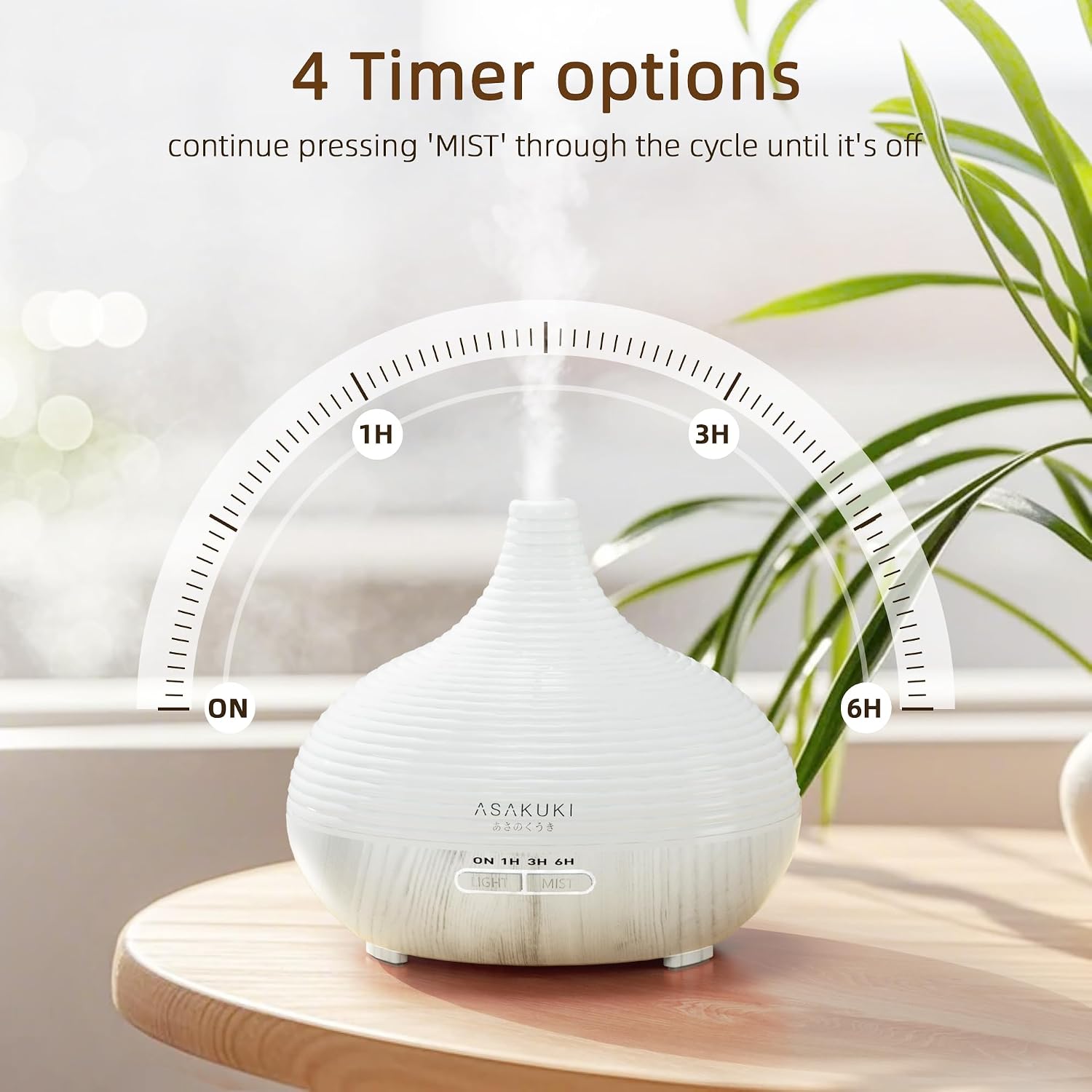 Detalle de ASAKUKI Diffusor 300 ml für Duftöle mit Ultraschall, 7-farbigem LED-Licht und Automatikschutz