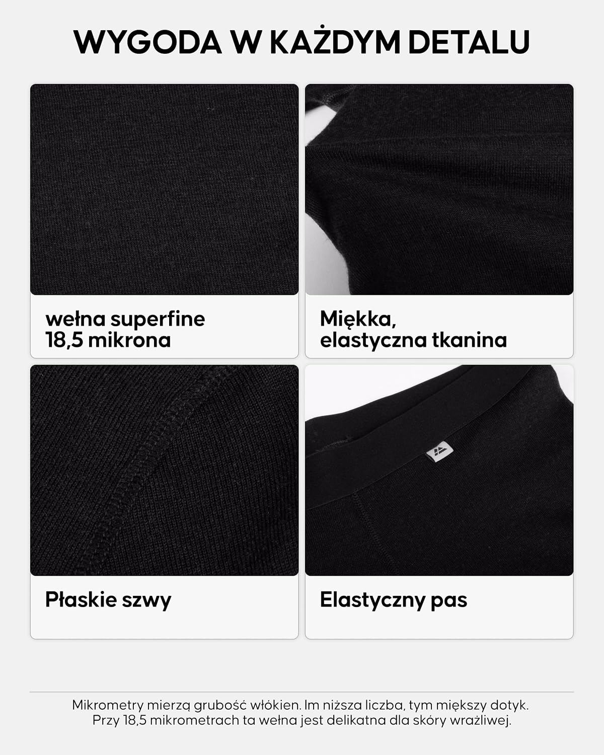 Detalle 2 de DANISH ENDURANCE męskie legginsy termiczne Merino 180 g/m² z opcjonalnym rozporkiem