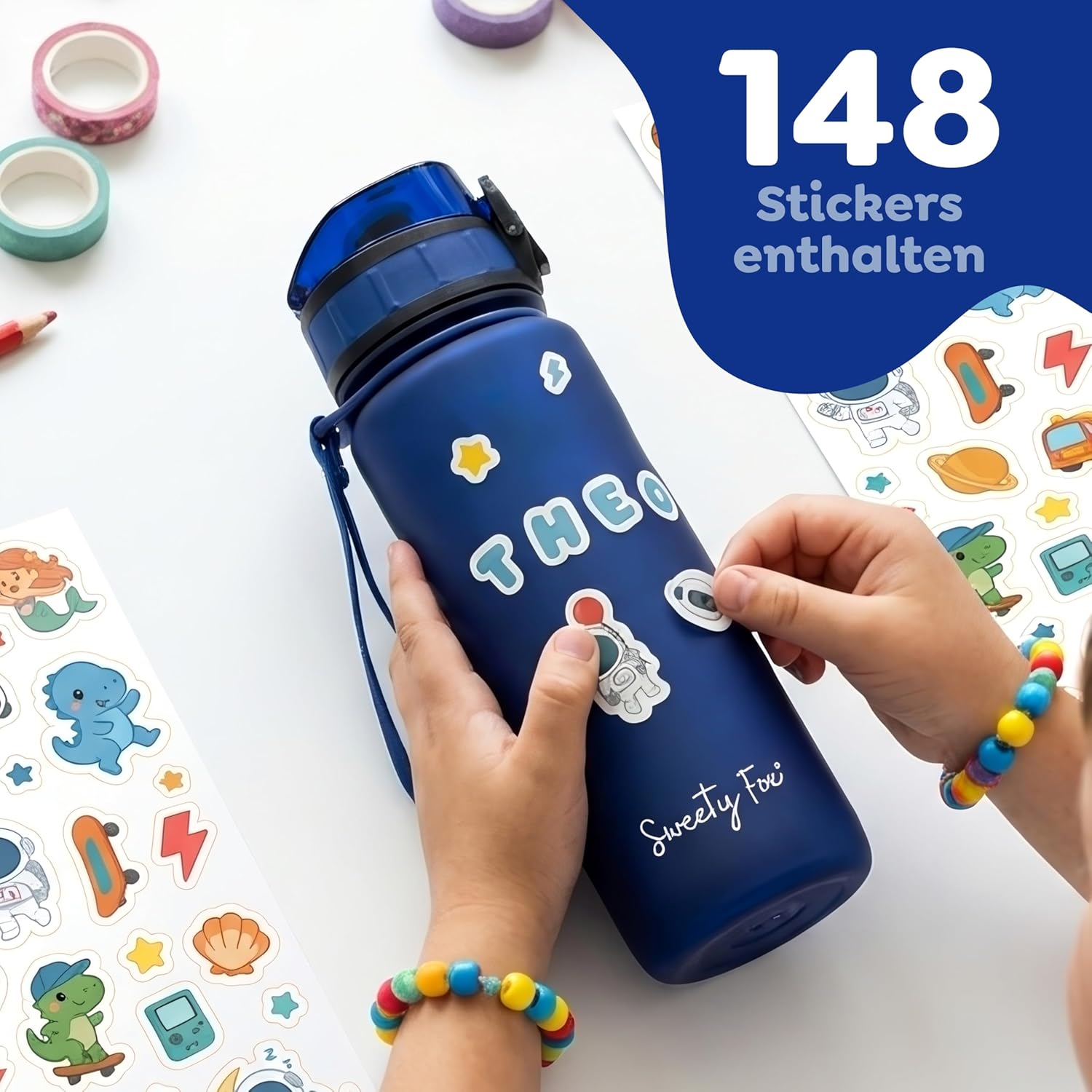 Thumbnail 1 de Sweety Fox Kinder-Trinkflasche mit One-Click-Verschluss, 500 ml, kohlensäuregeeignet – auslaufsicher & spülmaschinenfest (blau)