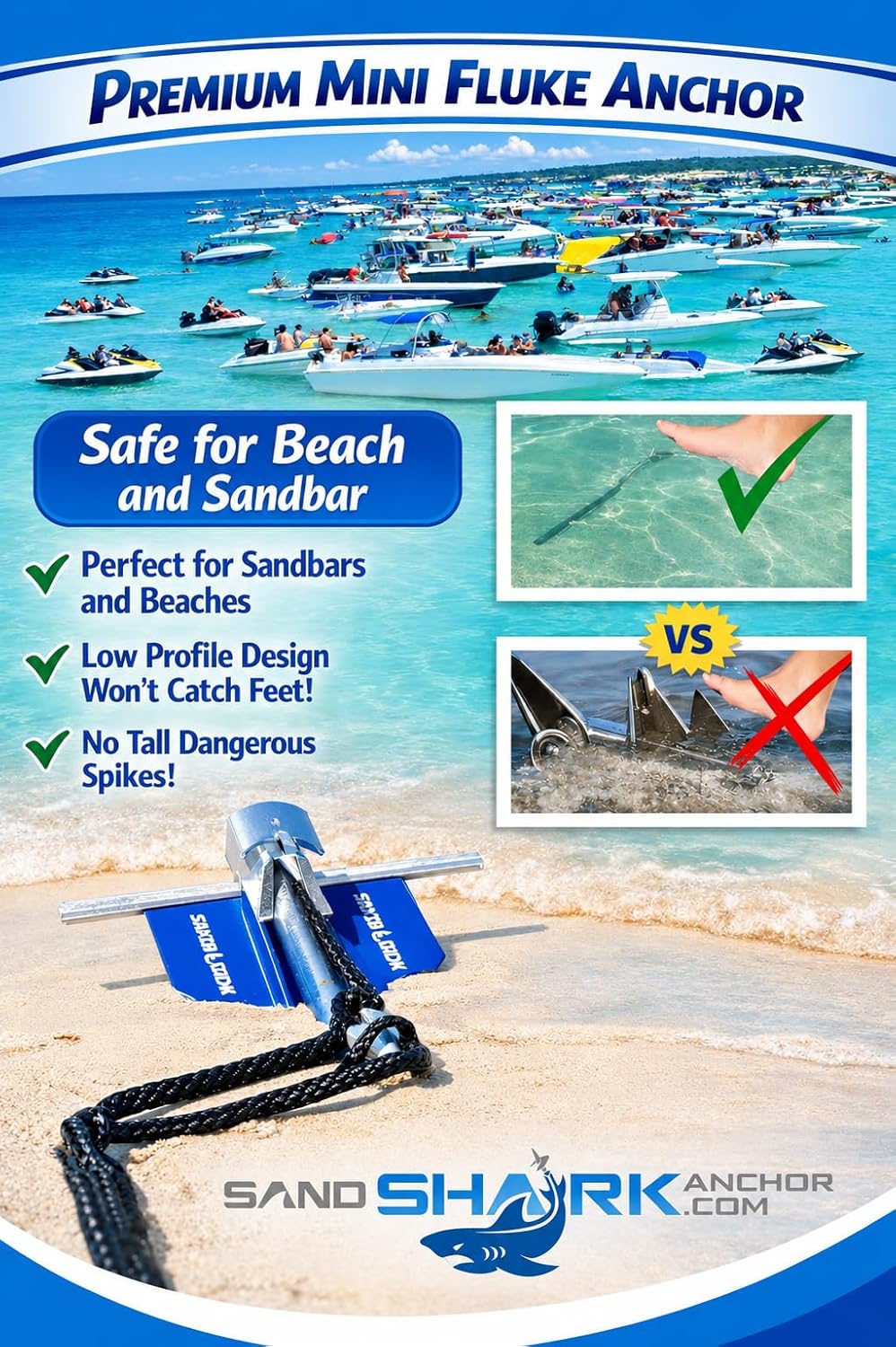 Detalle de SandShark Premium Fluke Anchor with Retractable Shaft for Small Boats and Jet Skis