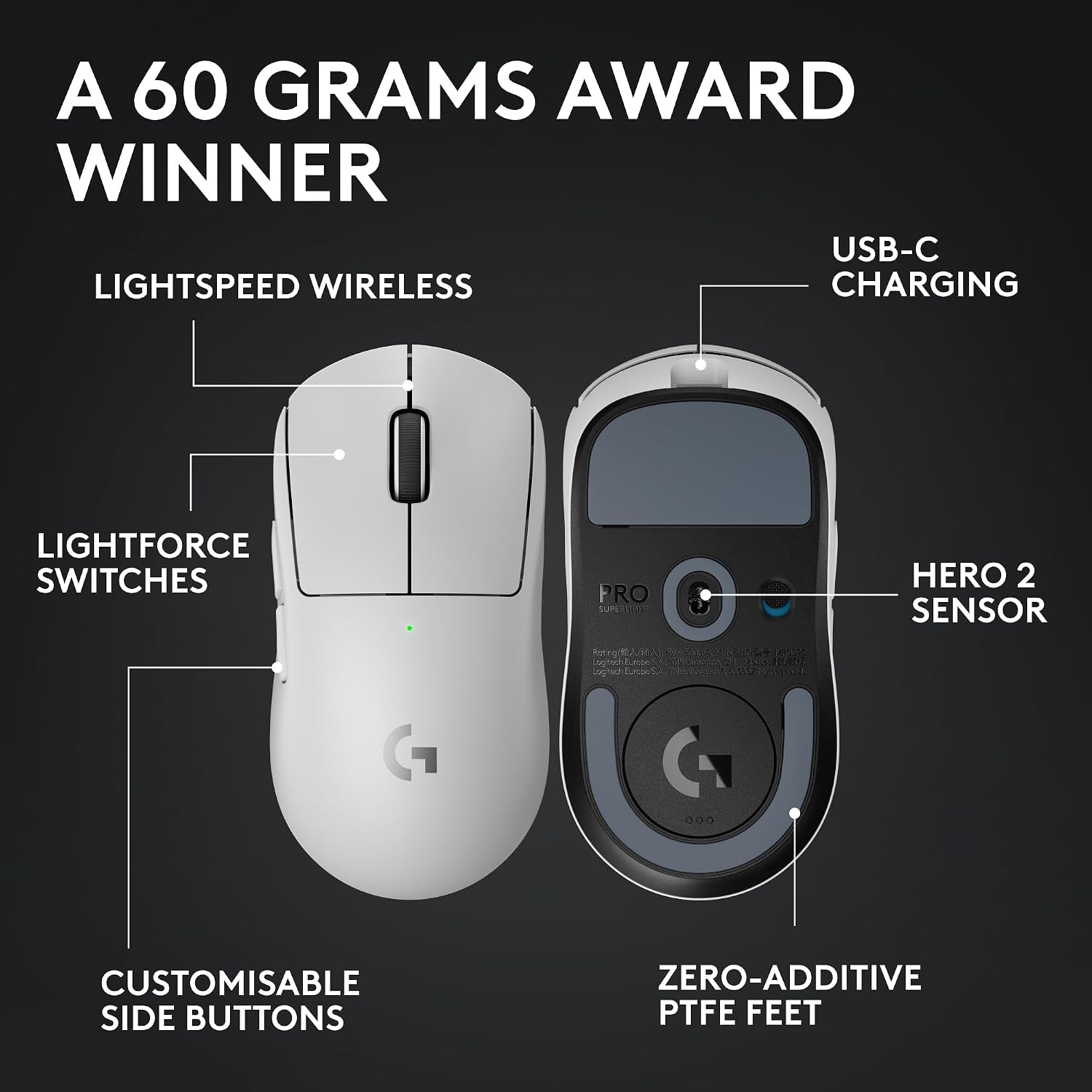 Detalle de Logitech G PRO X Superlight 2 Wireless Gaming Mouse – 60 g Pro-Grade Lightweight Precision