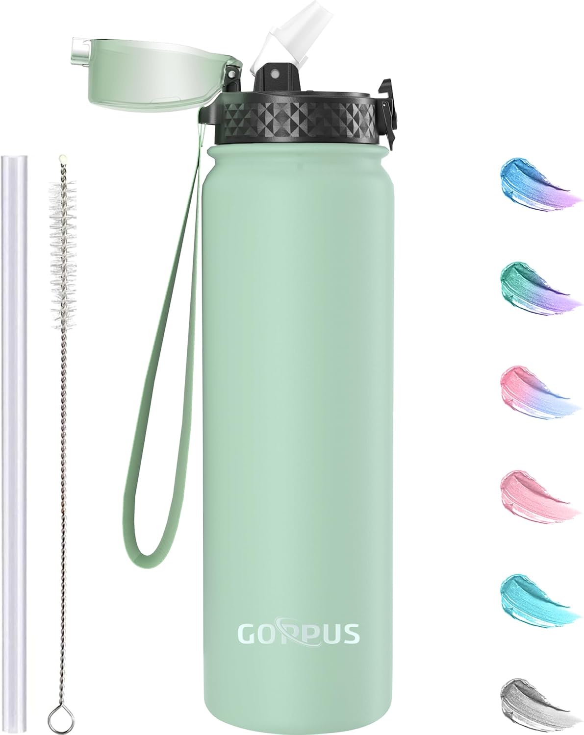 Imagen de GOPPUS 1L Stainless Water Bottle (32oz) with Straw, Double-Wall Insulation & Leakproof Flip-Top en OfertitasTOP