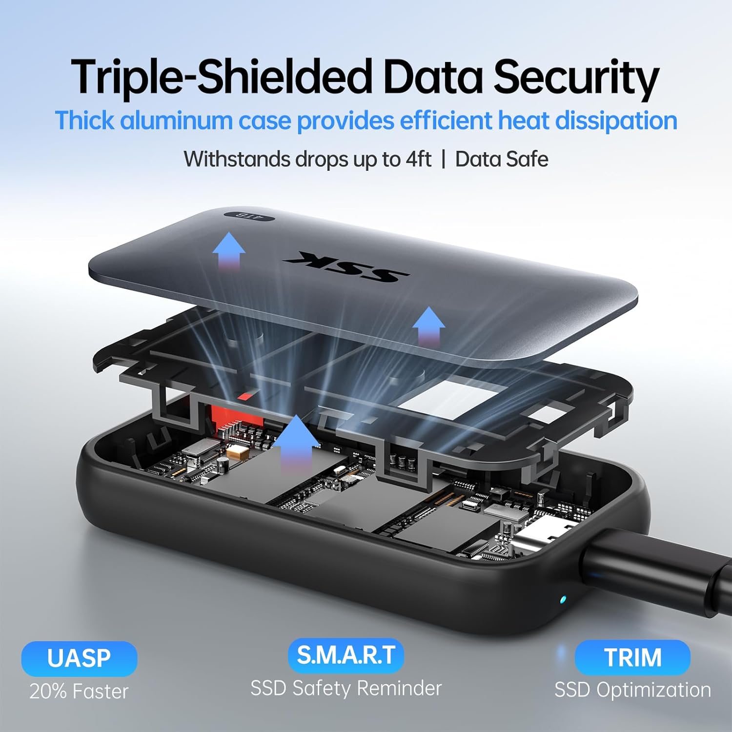 Detalle de SSK Portable SSD 2TB: Ultra‑Portable USB 3.2 Gen2 External SSD for Fast, On‑the‑Go Storage