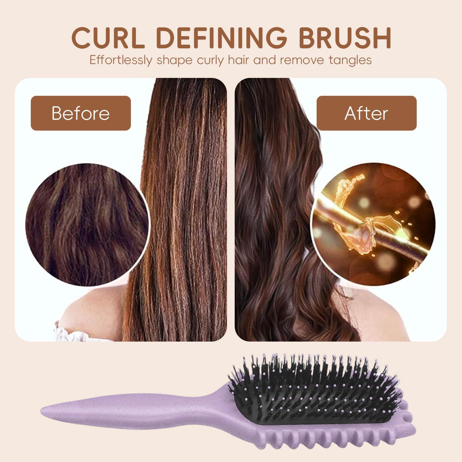Detalle de Bagtopia Curl Brush for Curly Hair, Purple Boar and Nylon Bristles