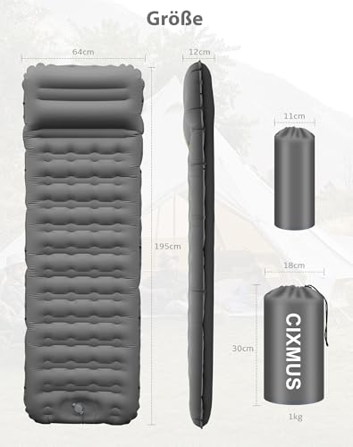 Detalle de CIXMUS Aufblasbare Isomatte 12 cm – Ultraleicht, Fußpumpen-System und vernetztbar