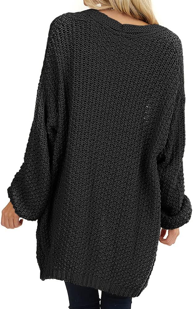 Detalle 2 de Maroway Women's Oversized Long Cardigan, Open-Front Chunky Knit