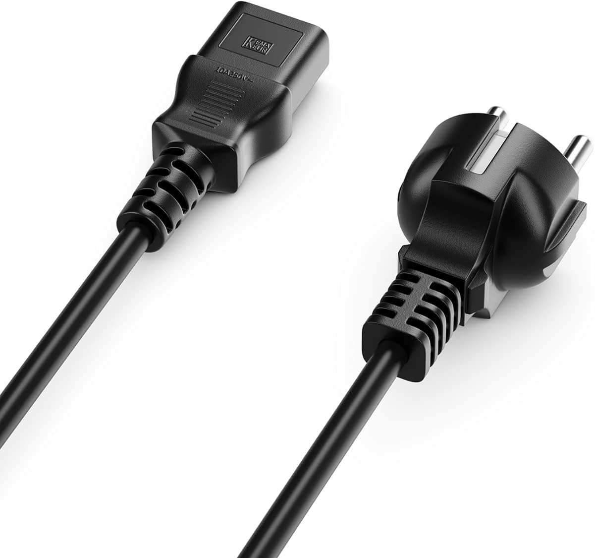 Detalle de deleyCON 2m Kaltgerätekabel – Netz- und Schutzkontaktstecker (CEE 7/7) auf C13, Schwarz