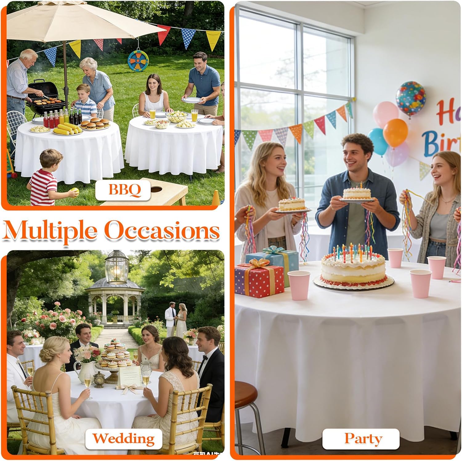 Thumbnail 6 de Dexbriz 10 Pack White Round Tablecloth 90 Inch — Durable, Reusable Polyester Covers for Banquets