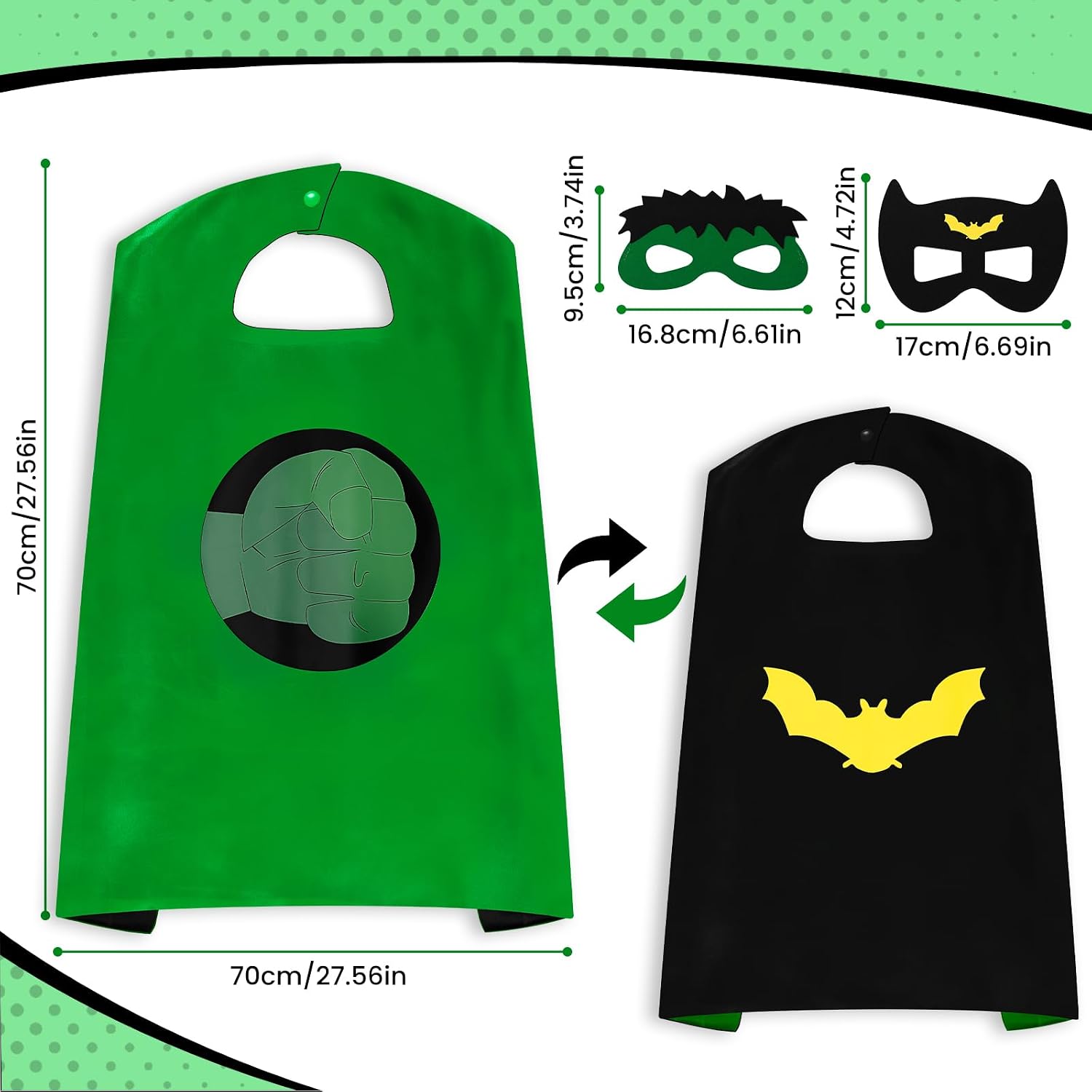 Detalle de InPoTo Superhero Capes for Kids: Double-Sided Capes with Masks for 4–12 Years