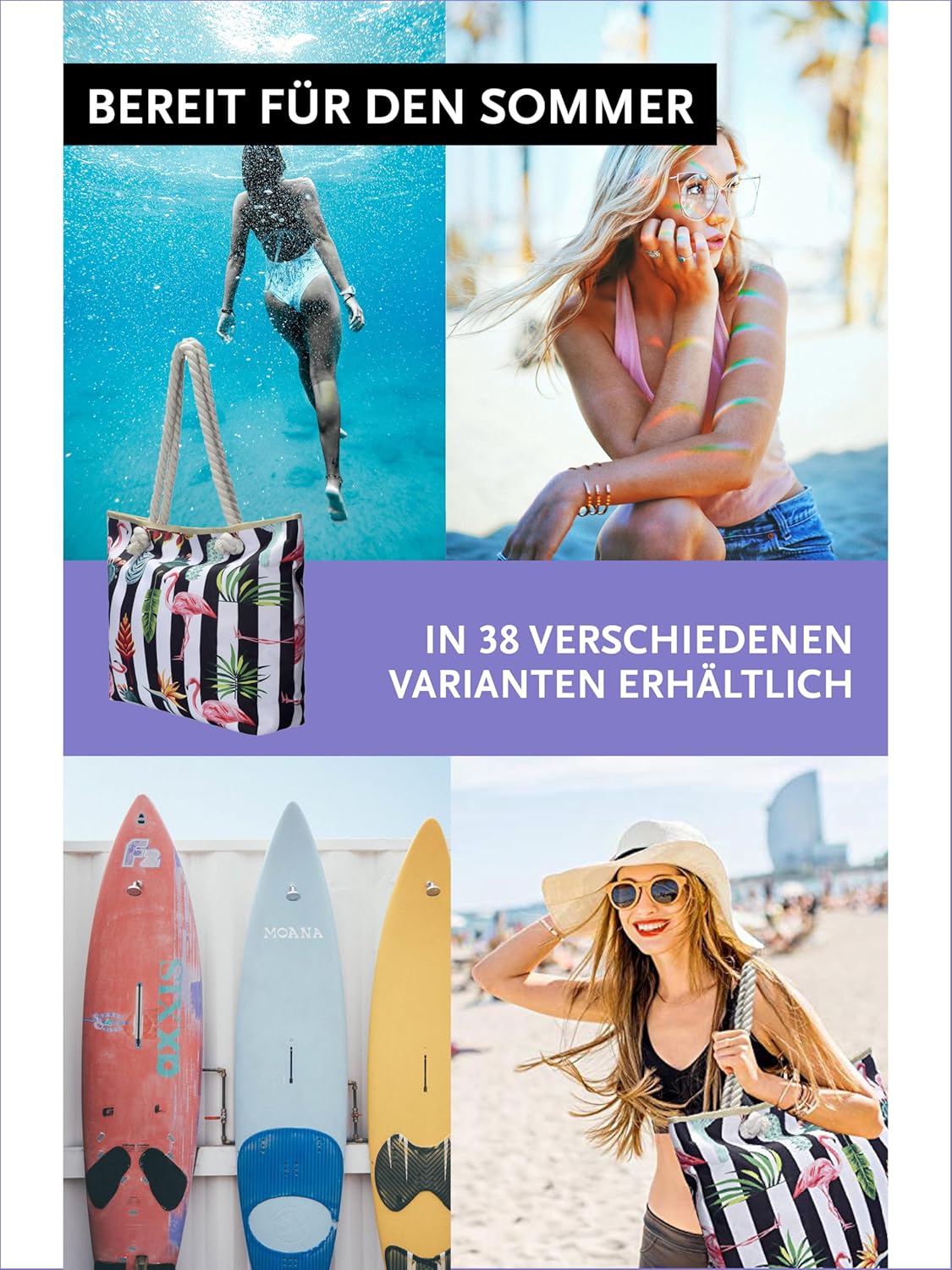 Thumbnail 4 de DonDon Strandtasche XXL mit Reißverschluss – Umhängetasche Damen im Beach Look