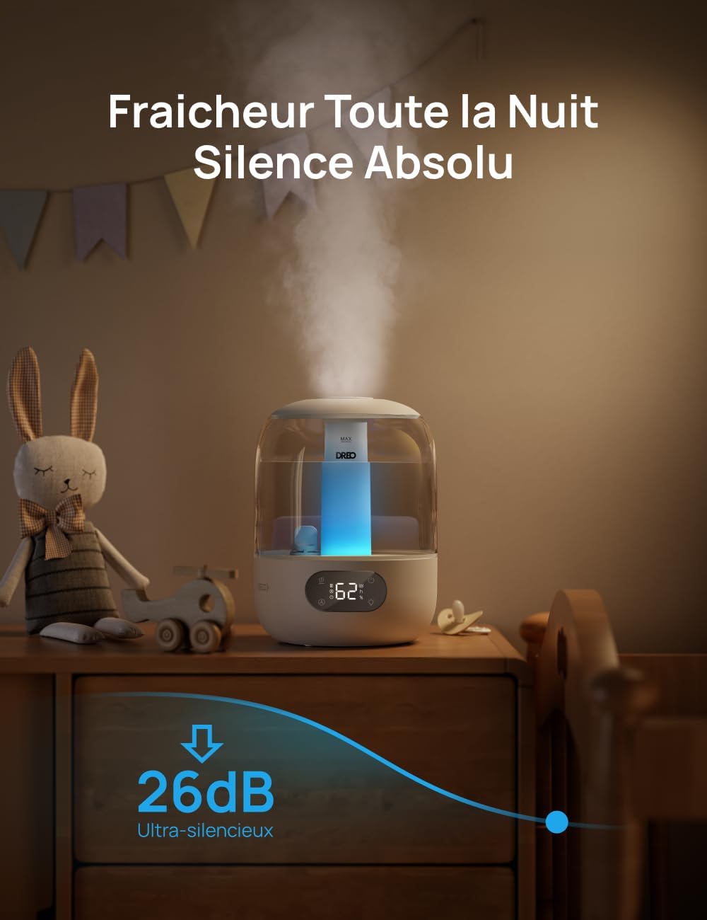 Thumbnail 2 de Dreo 3L Humidificateur Bébé Silencieux: brume fraîche, capteur d’humidité et lumière d’ambiance