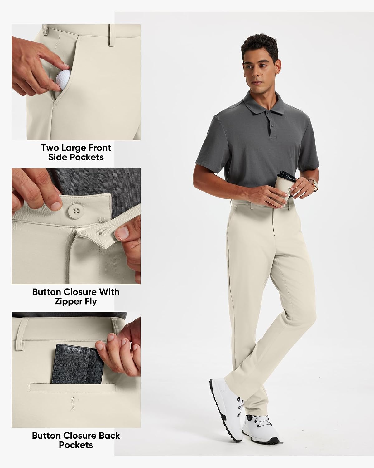Detalle de Men's Classic Fit Stretch Golf & Dress Work Pants 30''/32''/34'' — All-Day Comfort & Versatility by Vytroon