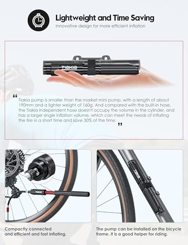 Detalle 1 de Tiakia mini pompe à vélo manuelle 260 PSI, 3 valves et corps en aluminium